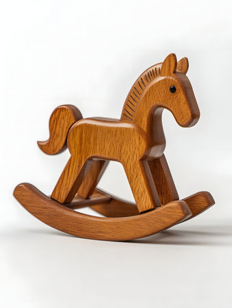 A handcrafted wooden rocking horse, perfect for a child's room or as a decorative piece. Its classic design evokes nostalgia and childhood memories.の写真素材