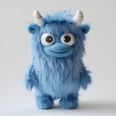 A charming blue plush monster toy with a cute and fluffy appearance.の写真素材