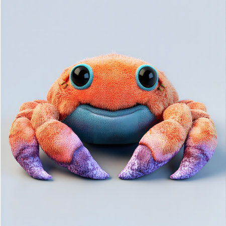 A charming 3D render of a cute, fuzzy crab.の写真素材
