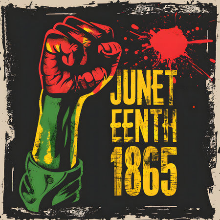 A powerful image commemorating Juneteenth 1865, celebrating freedom and commemorating the end of slavery in the United States.の写真素材