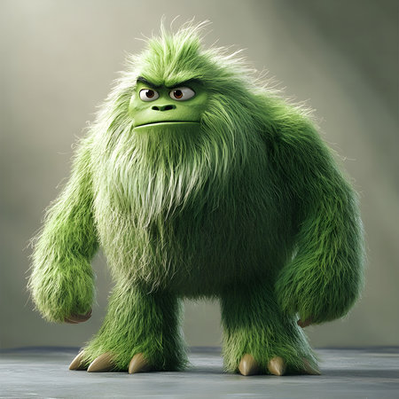 A charming 3D render of a green yeti. Fluffy and friendly, this creature is a delightful piece of...