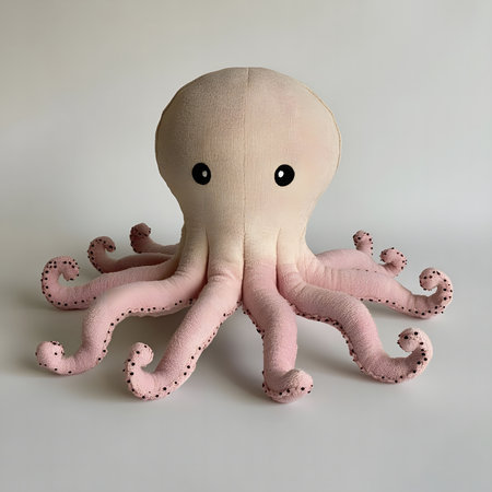 A charming pink plush octopus toy, perfect for kids and collectors. Soft and cuddly.の写真素材