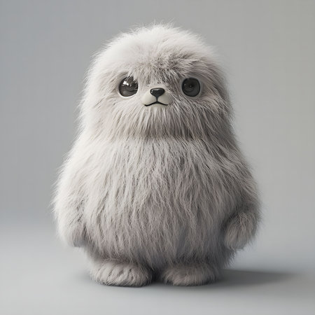 A 3D render of an adorable fluffy creature. Soft, white fur and big eyes.の写真素材