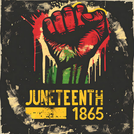 A powerful illustration commemorating Juneteenth 1865, symbolizing freedom and the ongoing struggle for equality.の写真素材