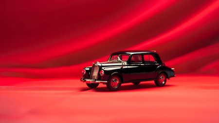 A black classic car model on a red background. Elegant and stylish.の写真素材