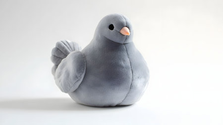 A charming gray plush pigeon toy. Soft and cuddly.の写真素材