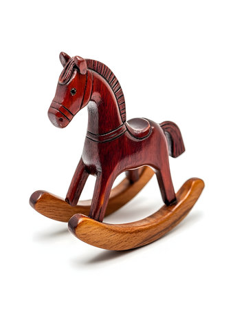 A charming wooden rocking horse toy, classic and beautifully crafted.の写真素材