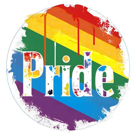 A vibrant circular design featuring a rainbow flag with the word 'Pride' superimposed, celebrating LGBTQ+ identity and unity.の写真素材