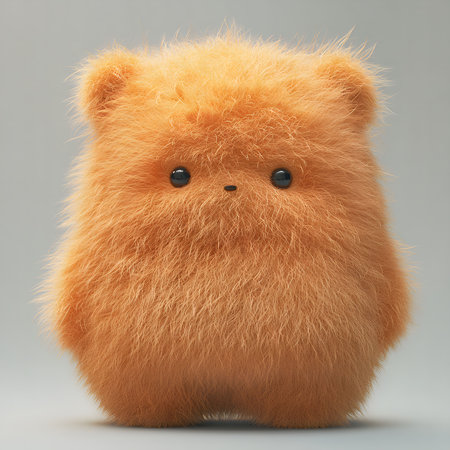 A digitally rendered image of a fluffy, adorable orange bear cub. Its soft fur and sweet expression...