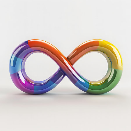 A colorful 3D infinity symbol, vibrant and glossy, represents endlessness.の写真素材