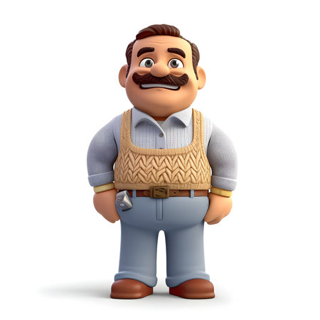 A jovial 3D rendered cartoon of a father figure. He's wearing a sweater vest and pants.の写真素材