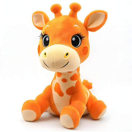 A cute orange plush giraffe toy, perfect for kids. Soft and huggable.の写真素材