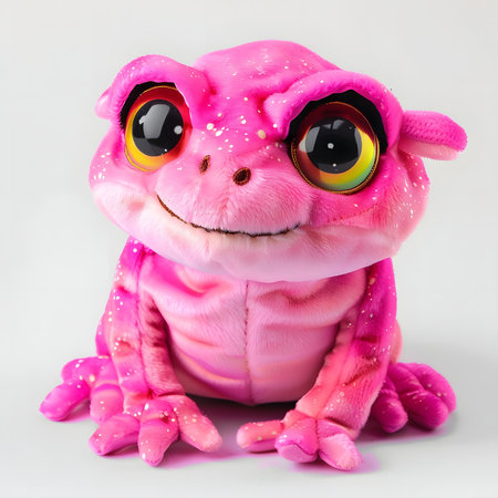 A charming pink plush frog toy, perfect for children. Soft, fluffy and adorable.の写真素材