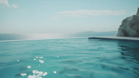 Serene infinity pool overlooking the Aegean Sea. Luxury, relaxation, and breathtaking views.の写真素材