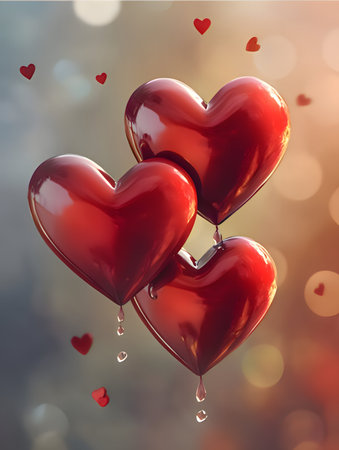 Beautiful heart balloons conveying love and affection in a festive settingの写真素材