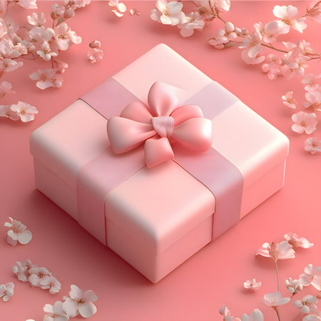 Elegant pink gift box with ribbon and flowers for special occasions and celebrations