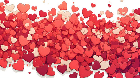 Scattered hearts create a festive and joyful atmosphere, perfect for Valentine's Day or love-themed...