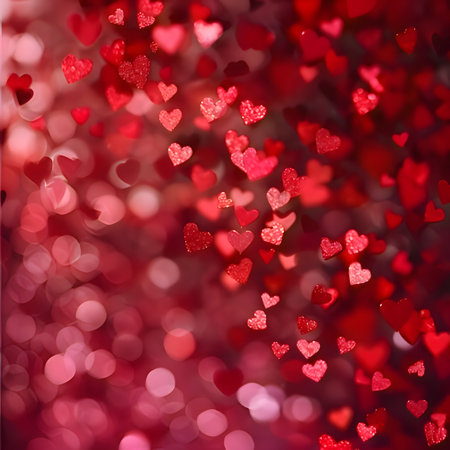 Whimsical red hearts float gently on a soft bokeh background, evoking feelings of love and romance...
