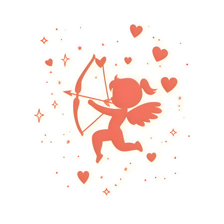 Adorable cupid shooting arrow surrounded by hearts and stars, perfect for Valentine's day
