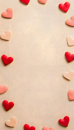 Adorable heart shaped cookies on a beige textured background, perfect for Valentine's Day...