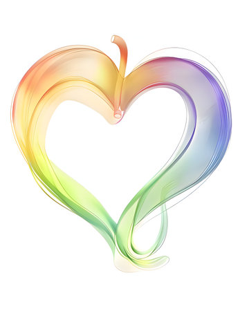 Colorful rainbow heart symbolizing love, diversity, and pride with flowing gradient colors and artistic designの写真素材