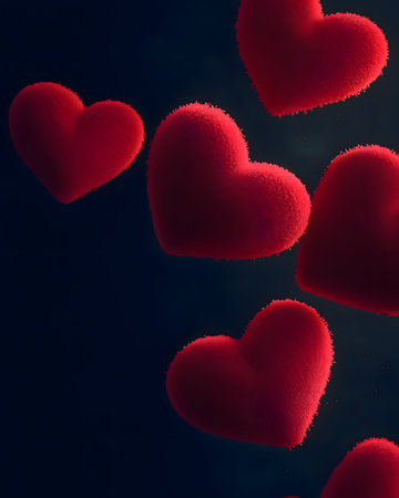 Floating red hearts in dark space for Valentine's Day celebration