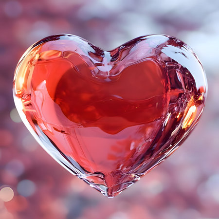 Beautiful transparent red heart with reflections on soft pink background, perfect for Valentine's...