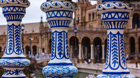 Detail of a ceramic balustrade in the Plaza de Espanaの写真素材