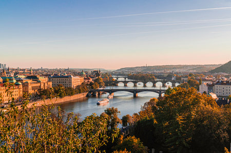 Czech Republic over river Vltava with Bridgesの写真素材
