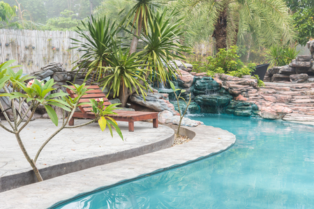 Swimming pool of a luxury tropical Asia resort hotelの写真素材
