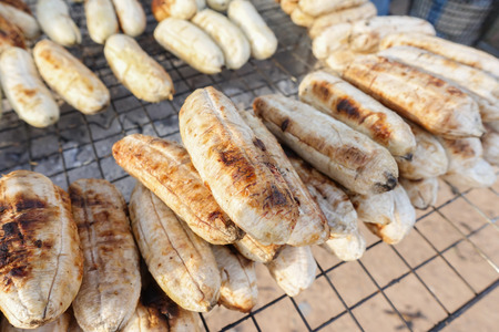 Roasted banana or Grilled banana in Thai style Traditional,Close up the grilled bananasの写真素材