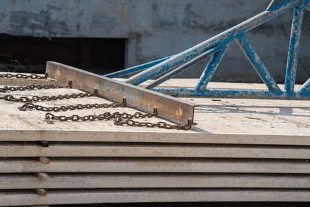 Worker placing cement floor in construction siteの写真素材