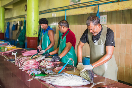 Male, Maldives - June 8, 2017: Area of fresh fish market on June 8, 2017 in Male, Maldivesのeditorial素材
