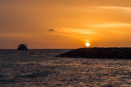 Sea sky and sunset at Maafushi island,Maldivesの写真素材