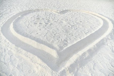 Heart drawn in the sand,valentines day on the beach in Maafushi,Maldivesの写真素材