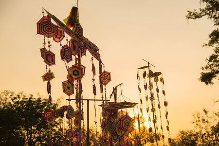 Colorful Tung flag festival in Phra That Ya Khu Kalasin,Thailand