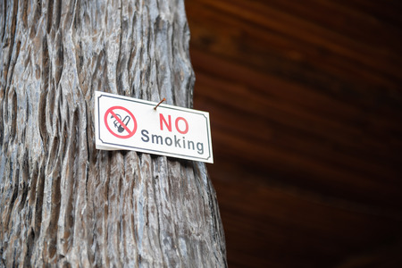 No Smoking Label Stick to the pole in the public park.の写真素材