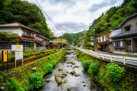 KUMAMOTO, JAPAN - 13 October 2019 : Around Kurokawa Onsen hot spring towns,Ryokan and bridge, at Kyushu, Japan.のeditorial素材