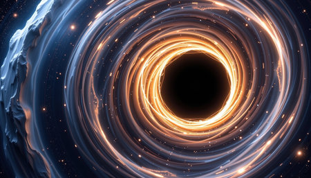 A mesmerizing cosmic vortex with swirling light and dark elements, depicting beauty of space and mystery of black holesの素材