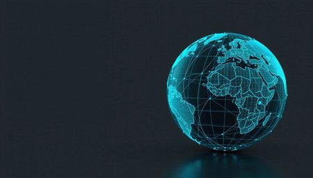 A glowing globe with digital network design, showcasing continents and lines representing connections, symbolizes global connectivity and technologyの素材