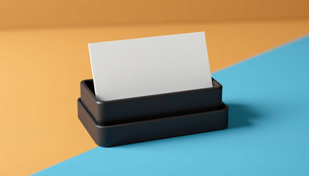 A sleek business card holder sits on vibrant background, showcasing blank card ready for personalization. this mockup is perfect for brandingの素材