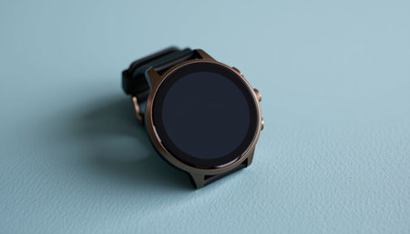 A sleek fitness tracker mockup featuring blank screen, showcasing modern design with black strap. this stylish device is perfect for healthの素材