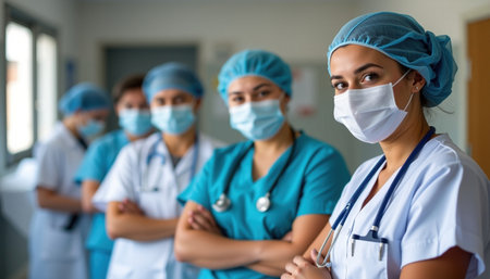 A healthcare professionals display teamwork and dedication in hospital setting, showcasing their commitment to patient care and safetyの素材