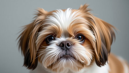 An adorable shih tzu with flat face and fluffy fur, showcasing its expressive eyes and charming personalityの素材