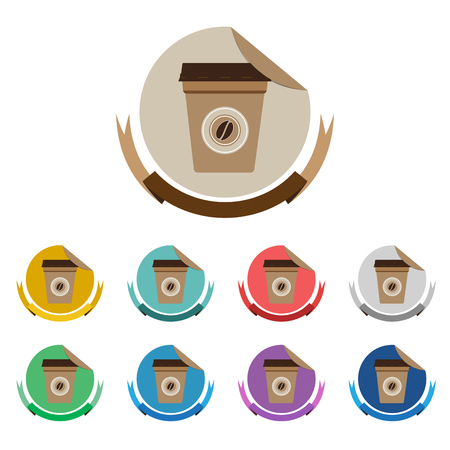 Coffee Cup On Flat Color Label Setのイラスト素材