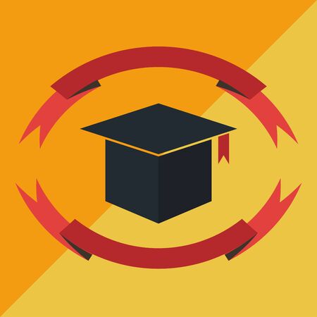 Graduation Ribbon Flat Color Yellow Backgroundのイラスト素材