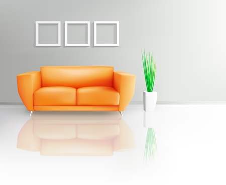 Orange Sofa In Living Space のイラスト素材