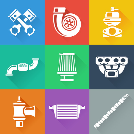 Vehicle Performance Parts Flat Icons Setのイラスト素材