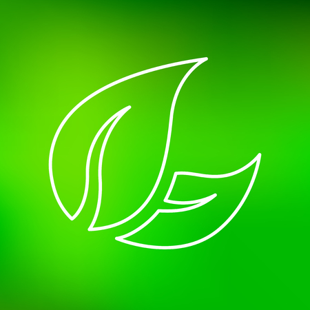 Green leaves icon. Leaves sign. Leaves symbol. Thin line icon on green background. Vector illustration.のイラスト素材