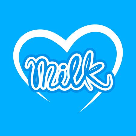 Blue and white milk text and heart logo  icon concept. Vector designのイラスト素材